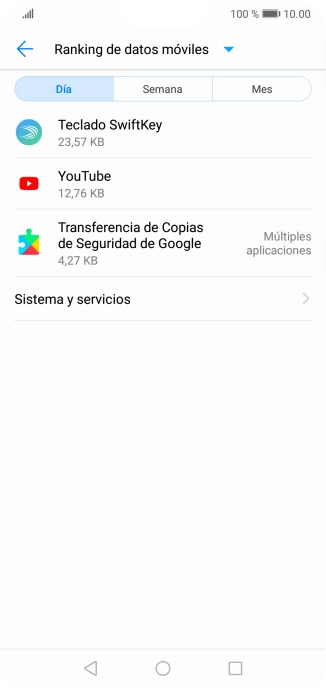 El consumo de datos por cada aplicación aparece bajo el nombre de la aplicación.