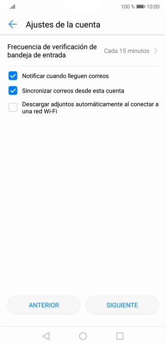 Pulsa Frecuencia de verificación de bandeja de entrada.
