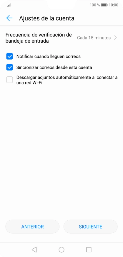 Pulsa Frecuencia de verificación de bandeja de entrada.