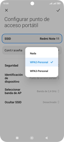 Pulsa WPA3-Personal para proteger la conexión wifi con una contraseña.