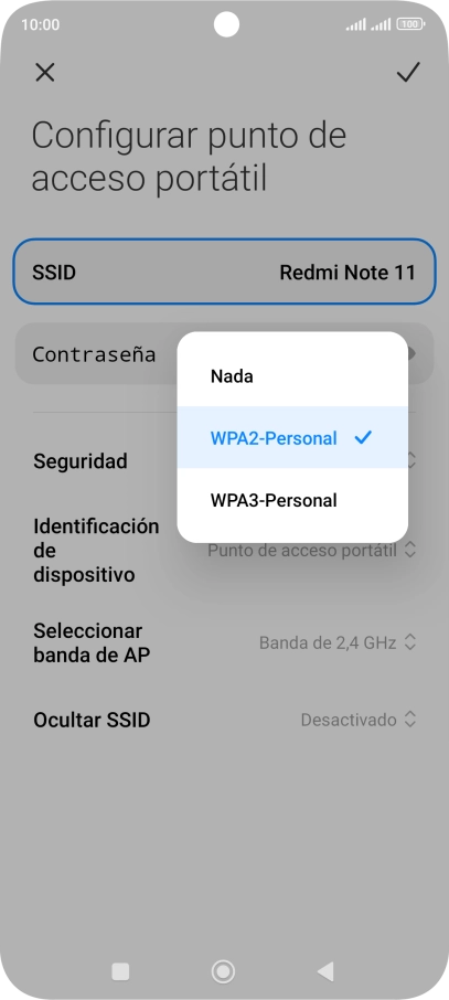 Pulsa WPA3-Personal para proteger la conexión wifi con una contraseña.