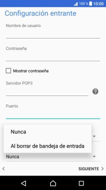 Pulsa Nunca para conservar los correos electrónicos en el servidor cuando los borras del teléfono.