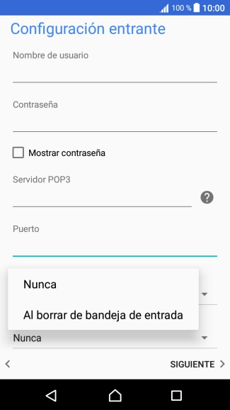 Pulsa Nunca para conservar los correos electrónicos en el servidor cuando los borras del teléfono.