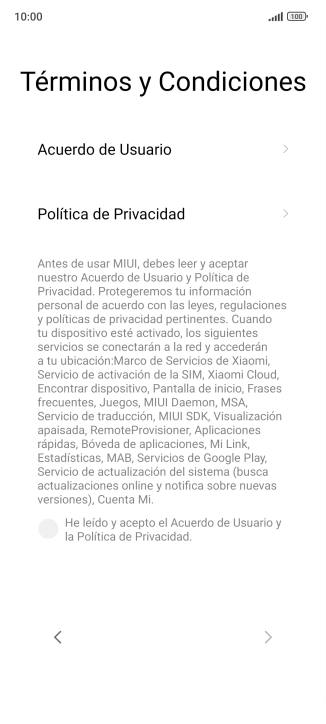 Pulsa en el campo  para aceptar los términos y condiciones.