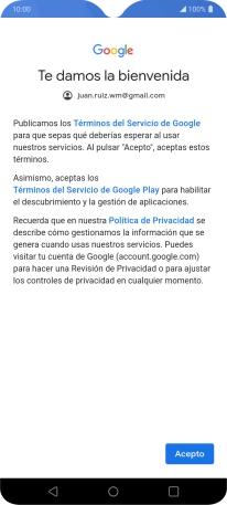 Pulsa Acepto y sigue las indicaciones de la pantalla para seleccionar los ajustes de tu cuenta de Google.