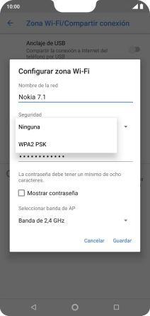 Pulsa WPA2 PSK para proteger la conexión wifi con una contraseña.
