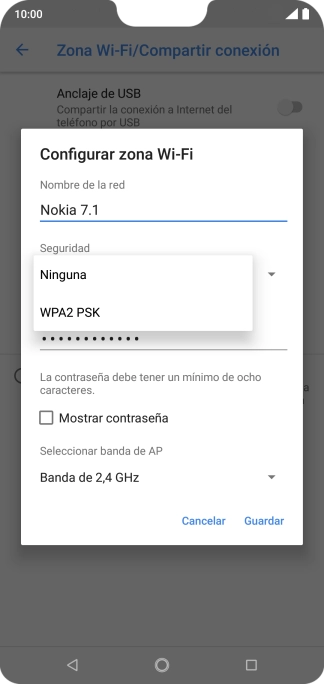Pulsa WPA2 PSK para proteger la conexión wifi con una contraseña.