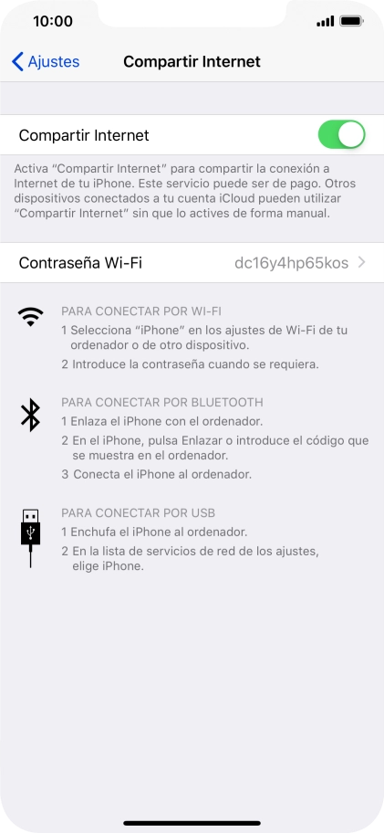 Pulsa Contraseña Wi-Fi e introduce una contraseña.