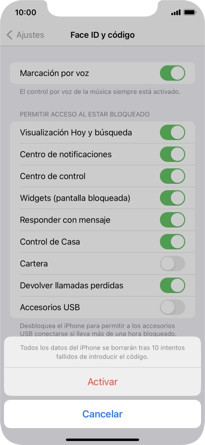 Si activas la función, pulsa Activar.