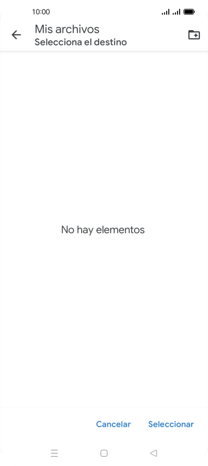 Si deseas crear una nueva carpeta, pulsa el icono de nueva carpeta y sigue las indicaciones de la pantalla para crearla. Si deseas crear una nueva carpeta, pulsa el icono de nueva carpeta y sigue las indicaciones de la pantalla para crearla.