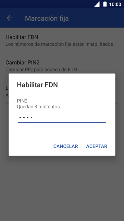 Introduce el código PIN2 y pulsa ACEPTAR.