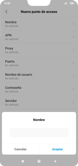 Introduce Vodafone Internet y pulsa Aceptar.