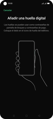 Sigue las indicaciones de la pantalla para crear una huella digital como código de seguridad.