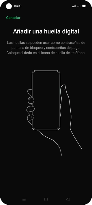 Sigue las indicaciones de la pantalla para crear una huella digital como código de seguridad.
