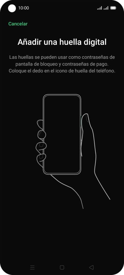 Sigue las indicaciones de la pantalla para crear una huella digital como código de seguridad.