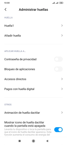 Pulsa  el indicador junto a los ajustes deseados para activarlos o desactivarlos.