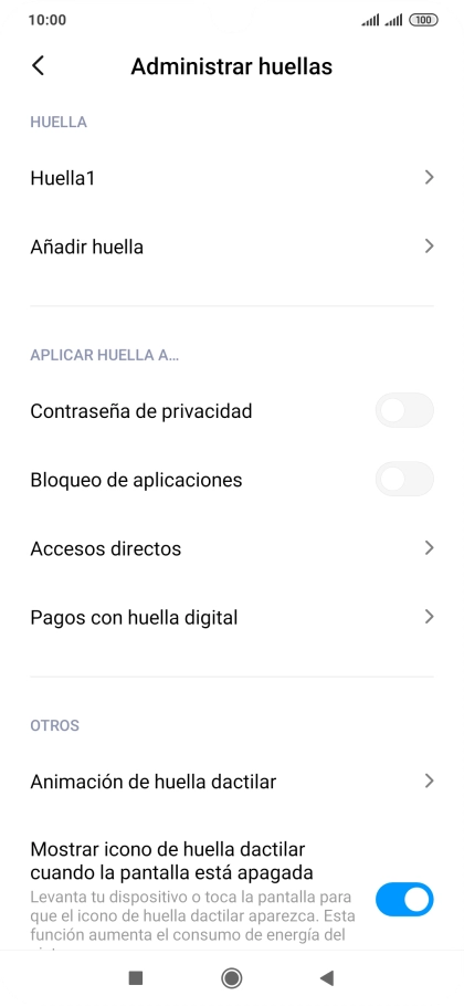 Pulsa  el indicador junto a los ajustes deseados para activarlos o desactivarlos.