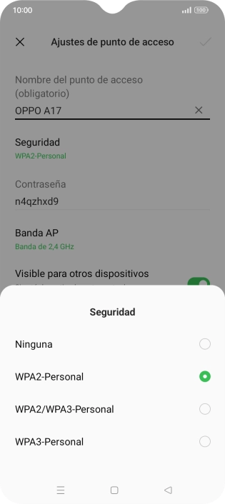 Pulsa WPA3-Personal para proteger la conexión wifi con una contraseña.