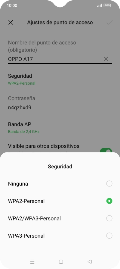 Pulsa WPA3-Personal para proteger la conexión wifi con una contraseña.