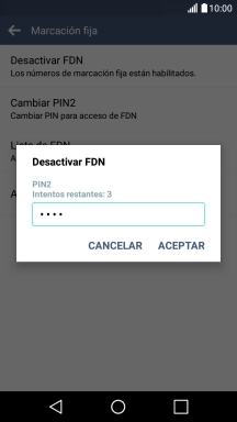 Introduce el código PIN2 y pulsa ACEPTAR.