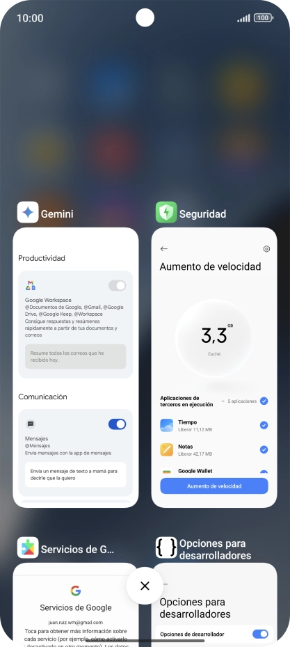 Para cerrar una sola aplicación en ejecución, desliza el dedo hacia la derecha sobre la aplicación deseada.