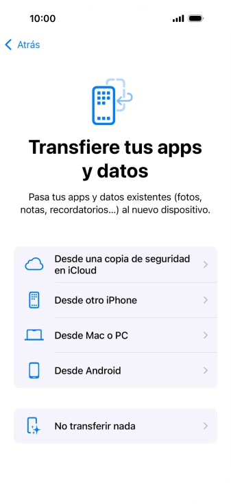 Pulsa No transferir nada y sigue las indicaciones de la pantalla para finalizar la activación del teléfono. Pulsa No transferir nada y sigue las indicaciones de la pantalla para finalizar la activación del teléfono.