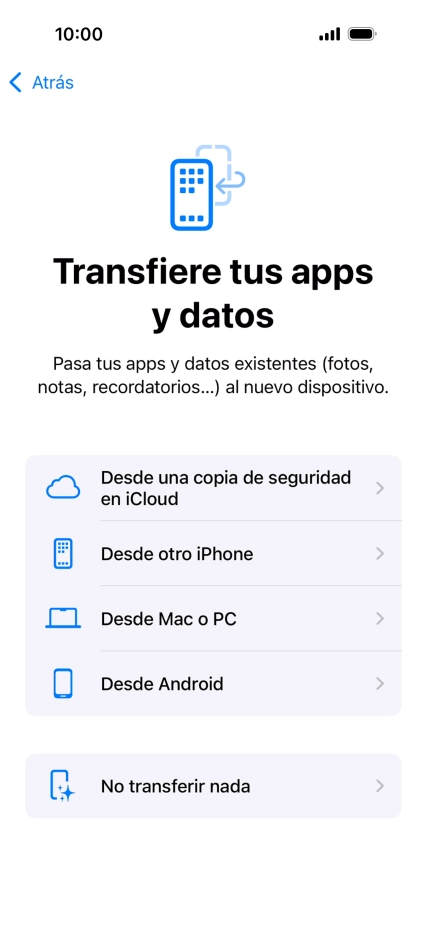 Pulsa No transferir nada y sigue las indicaciones de la pantalla para finalizar la activación del teléfono. Pulsa No transferir nada y sigue las indicaciones de la pantalla para finalizar la activación del teléfono.