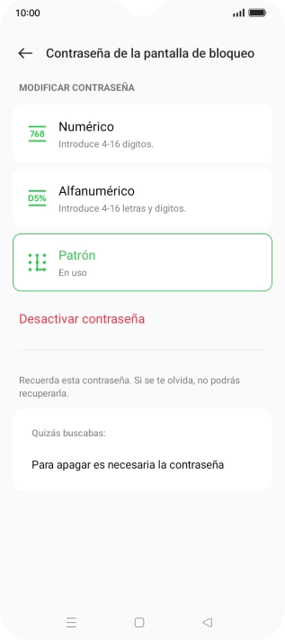 Pulsa Desactivar contraseña.