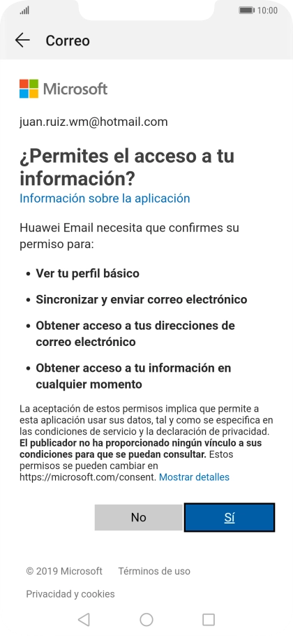 Si aparece en la pantalla esta imagen, tu cuenta de correo electrónico ha sido reconocida y configurada automáticamente. Sigue las indicaciones de la pantalla para introducir más información y terminar la configuración.