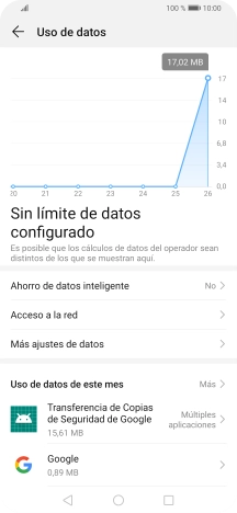 El consumo total de datos se visualiza ahora en la pantalla.