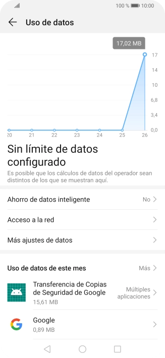 El consumo total de datos se visualiza ahora en la pantalla.