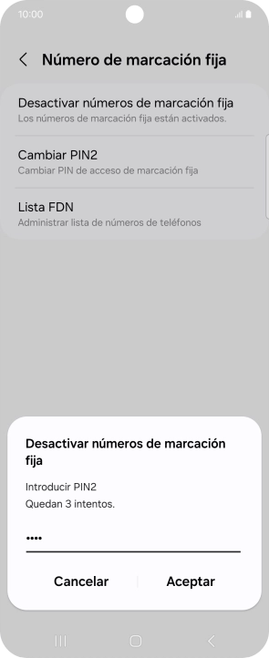 Introduce el código PIN2 y pulsa Aceptar.