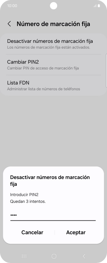 Introduce el código PIN2 y pulsa Aceptar.