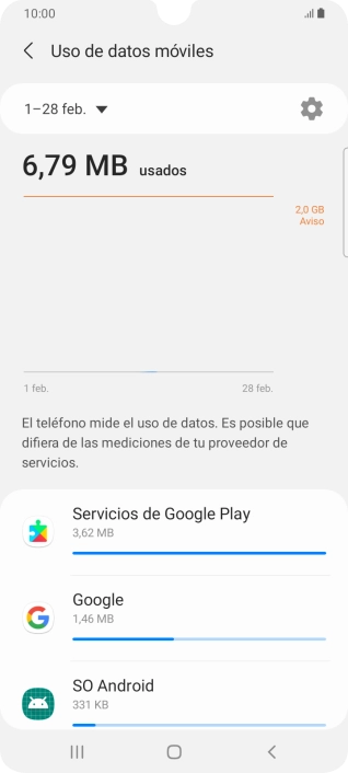 El consumo de datos por cada aplicación aparece bajo el nombre de la aplicación.