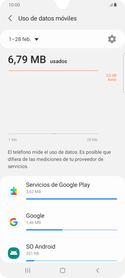 El consumo de datos por cada aplicación aparece bajo el nombre de la aplicación.