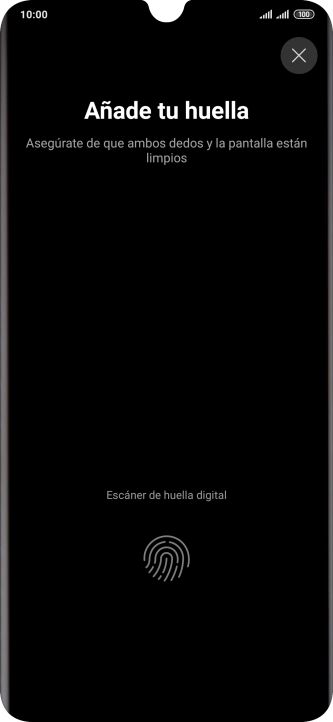 Sigue las indicaciones de la pantalla para crear una huella digital como código de seguridad.