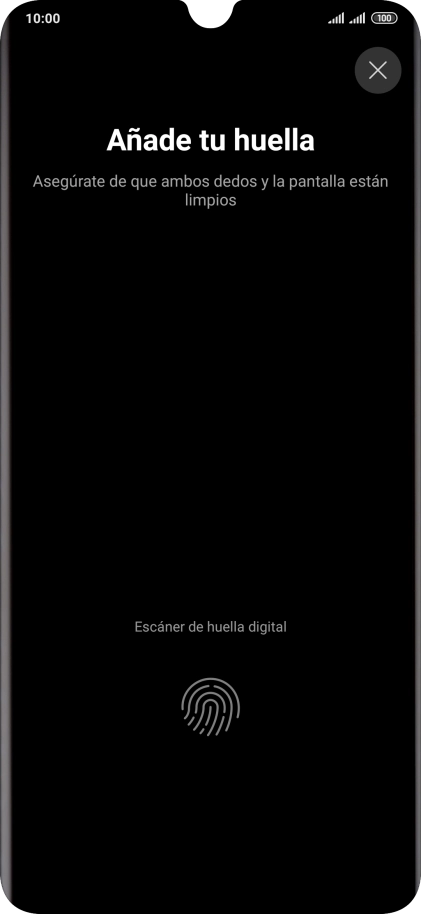 Sigue las indicaciones de la pantalla para crear una huella digital como código de seguridad.