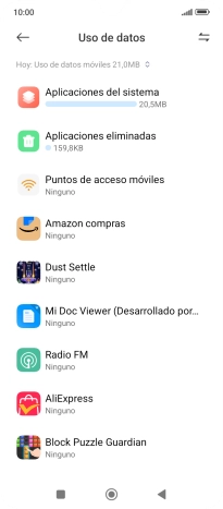 El consumo de datos por cada aplicación aparece bajo el nombre de la aplicación.