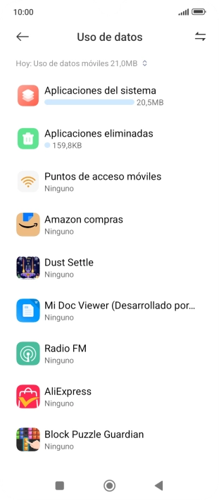 El consumo de datos por cada aplicación aparece bajo el nombre de la aplicación.