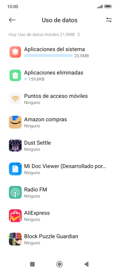 El consumo de datos por cada aplicación aparece bajo el nombre de la aplicación.