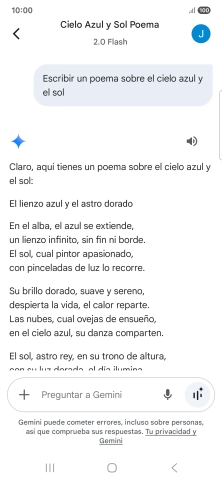 A Gemini le puedes pedir que genere un texto a partir de una descripción tuya.