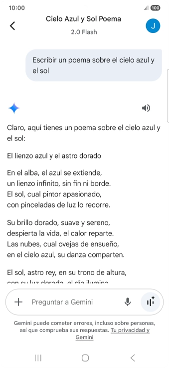 A Gemini le puedes pedir que genere un texto a partir de una descripción tuya.