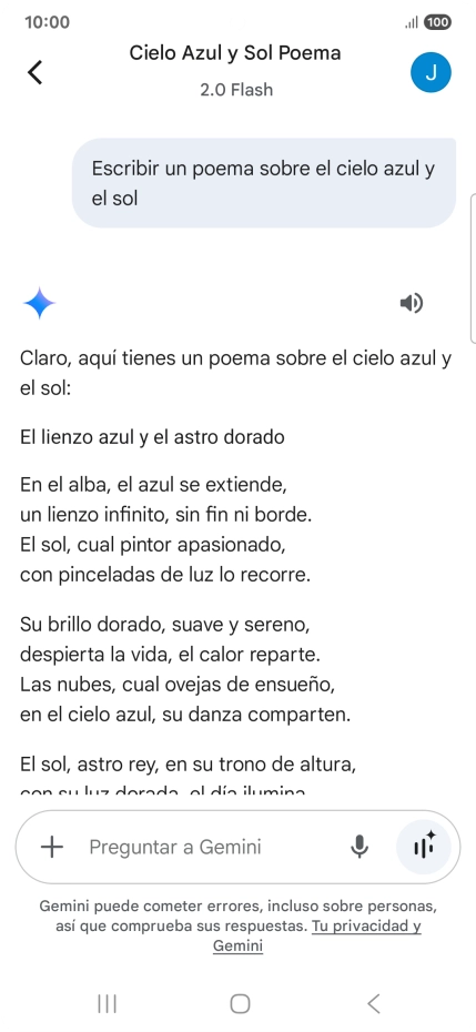 A Gemini le puedes pedir que genere un texto a partir de una descripción tuya.
