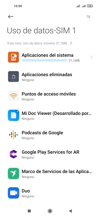 El consumo total de datos del período seleccionado aparece ahora en la pantalla.
