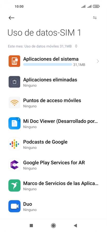 El consumo total de datos del período seleccionado aparece ahora en la pantalla.
