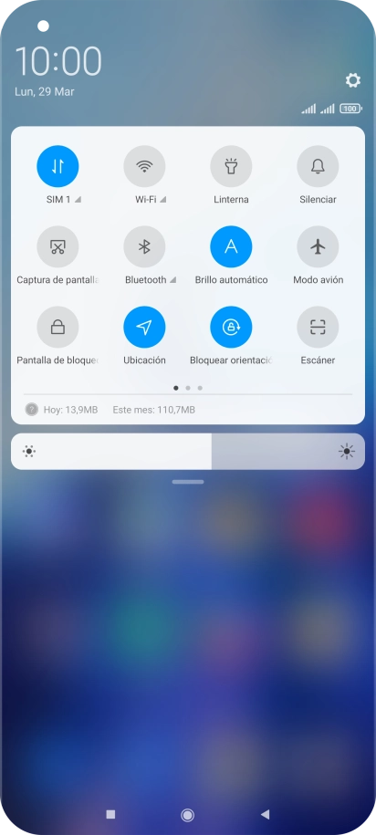 Pulsa el icono de datos móviles para activar o desactivar la función.