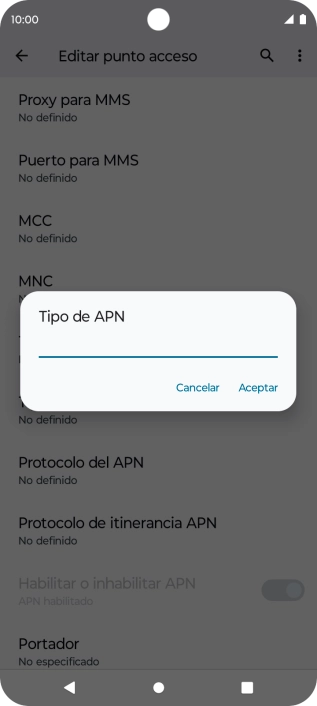 Introduce default y pulsa Aceptar.