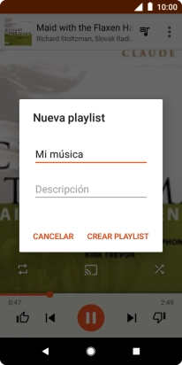 Introduce el nombre deseado de la lista de reproducción y pulsa CREAR PLAYLIST. Introduce el nombre deseado de la lista de reproducción y pulsa CREAR PLAYLIST.