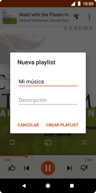 Introduce el nombre deseado de la lista de reproducción y pulsa CREAR PLAYLIST. Introduce el nombre deseado de la lista de reproducción y pulsa CREAR PLAYLIST.