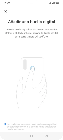 Sigue las indicaciones de la pantalla para crear una huella digital como código de seguridad.